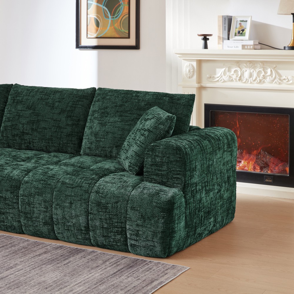 Chenille L-Shape Sectional Sofa Sleeper w/ No Assembly, Dark Green