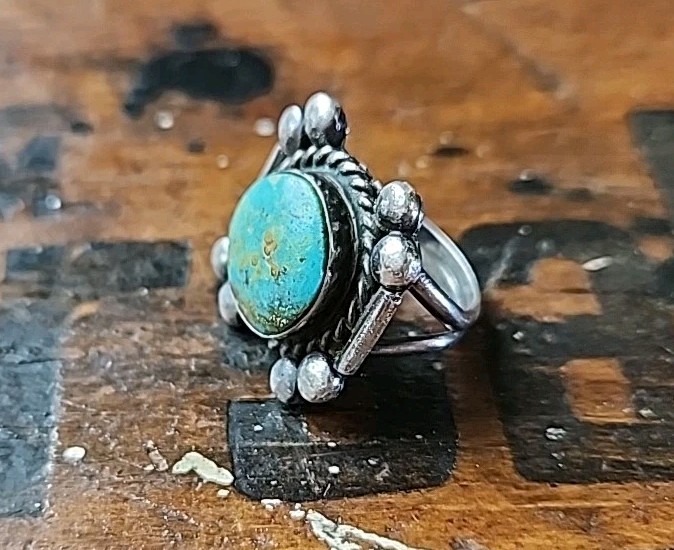Artist Made Turquoise Square Silver Ring: DP