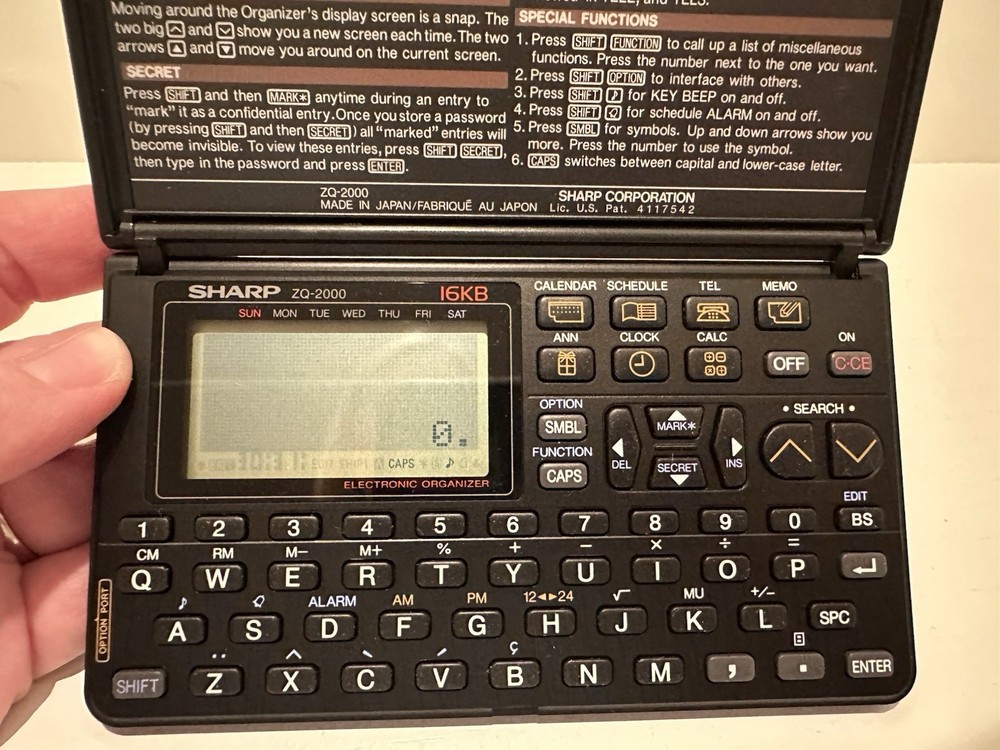 Sharp ZQ-2000 16kb Electronic Organizer TESTED WORKS EUC!!