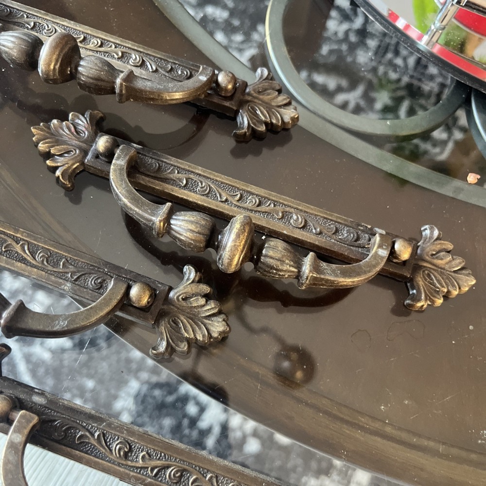 Vintage Brass Pull Drop Handle Canada 5” On Center Set Of 6
