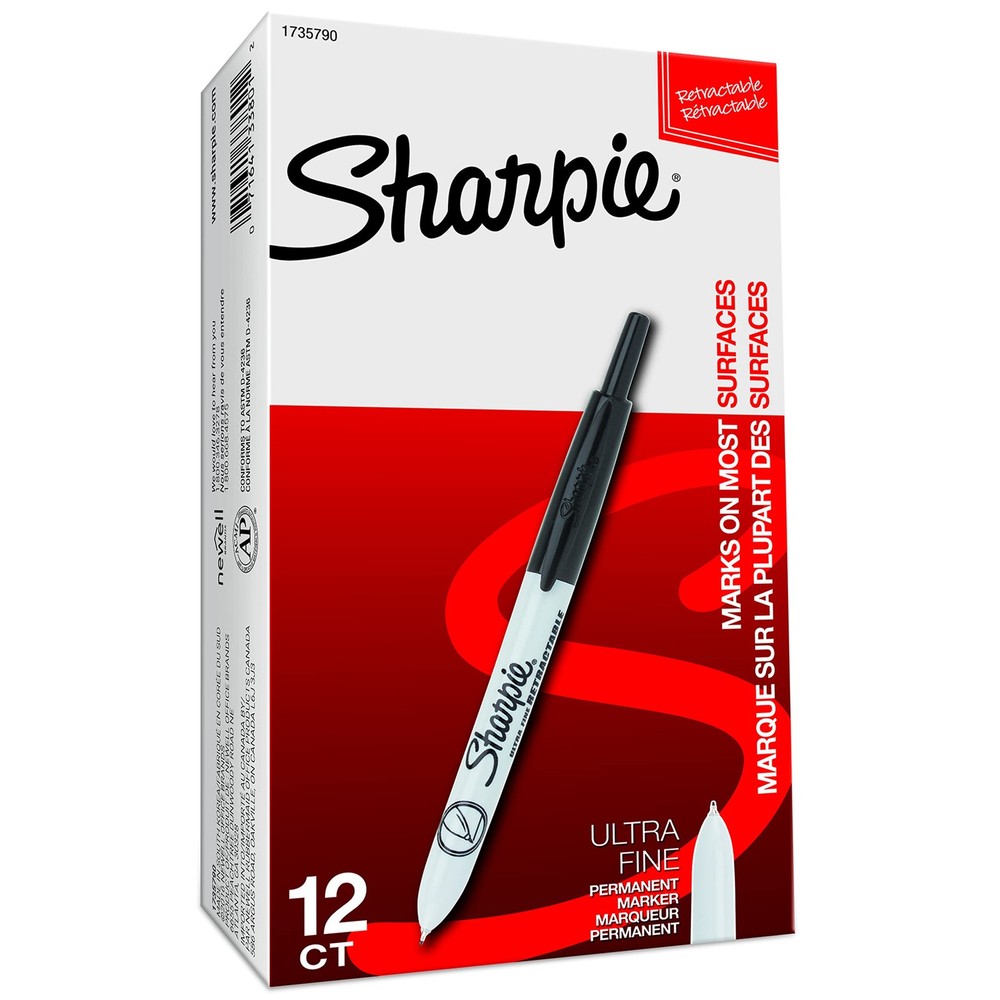 Sharpie Retractable Permanent Markers, Ultra Fine Point, 12-Count, Black