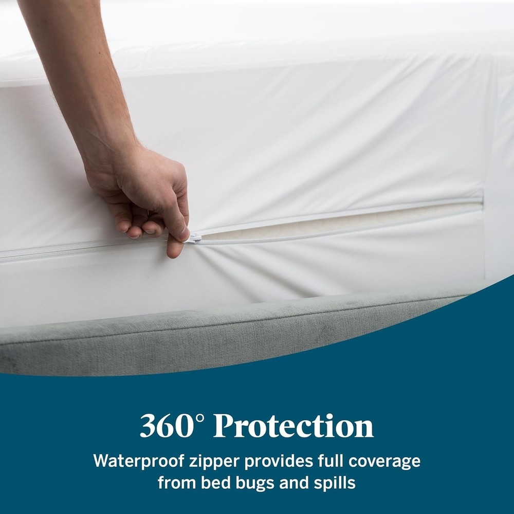 Zippered Waterproof Pillow Protector - Allergen & Bed Bug Proof – White 2-Pack