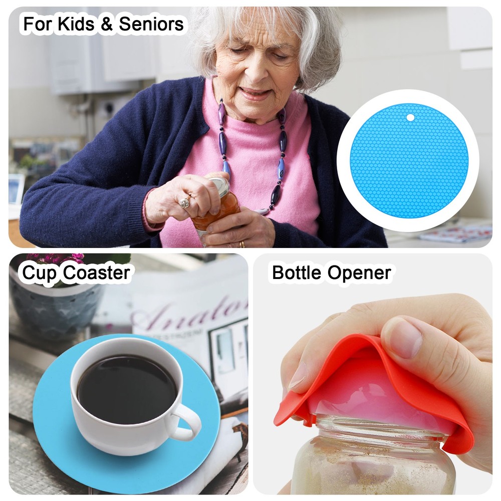 3pcs 7" Silicone Round Texture Jar Opener Pad, Blue