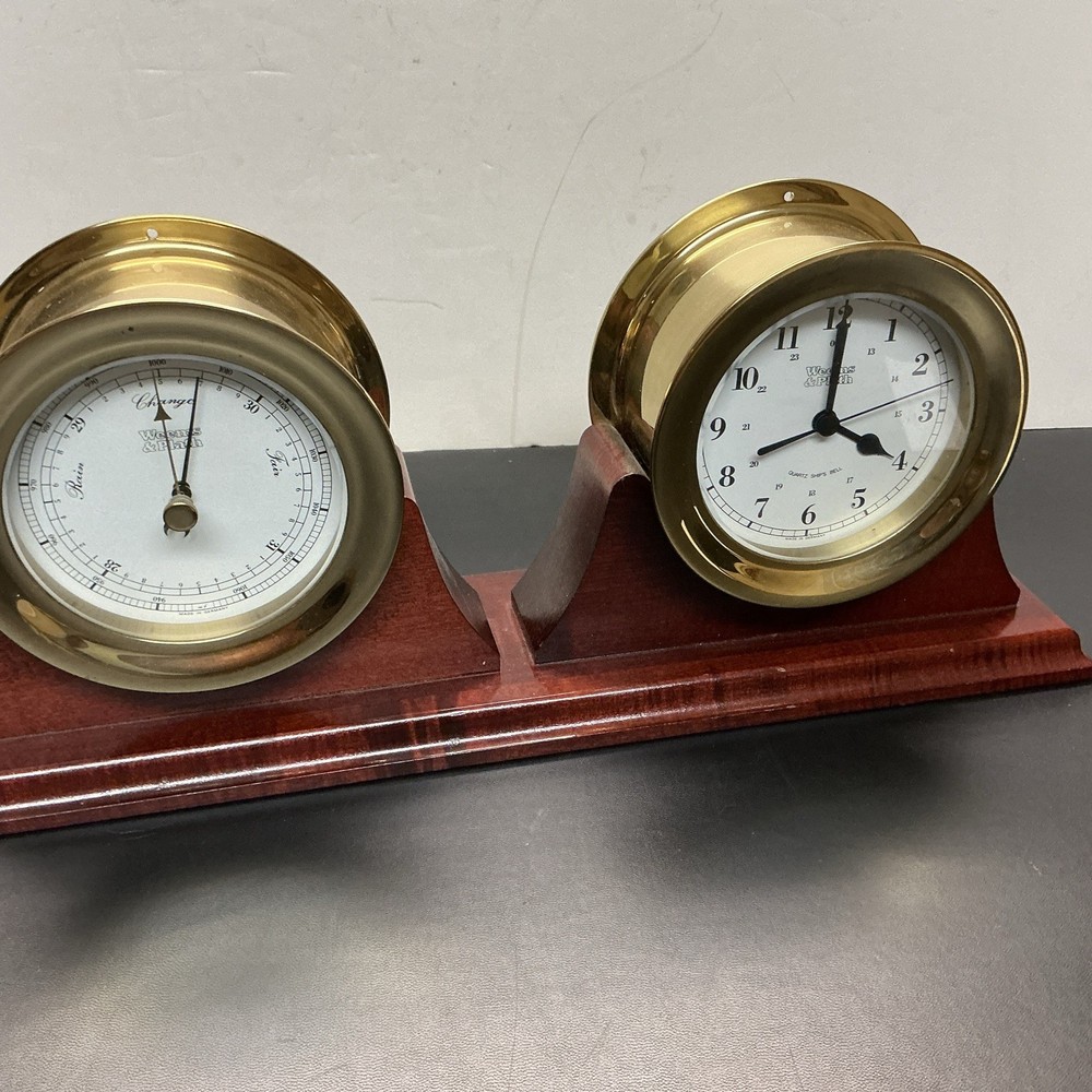Weems & Plath Atlantic Time Clock & Barometer Solid Brass & Wood Made In Germany