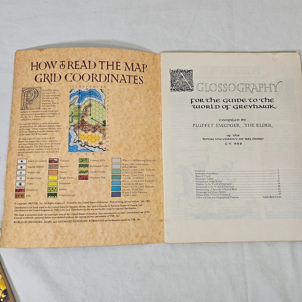 Advanced Dungeons & Dragons World of Greyhawk Guide Glossography Map + 2 Modules