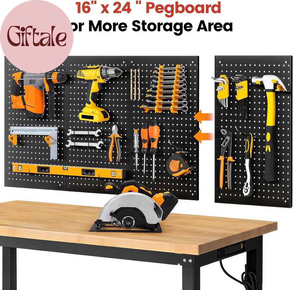 Work Table for Garage 60 X 22 Inch Adjustable Height Workbench Heavy Duty Rubber