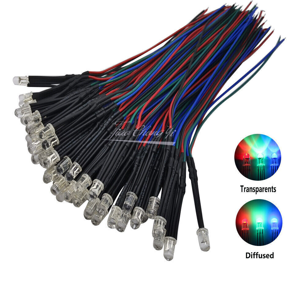 5mm 12V 20cm Pre-wired RGB LED Emitting Diode Multicolor Common Anode Cathode