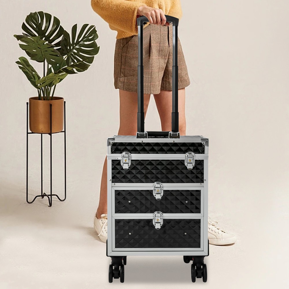 Professional Rolling Makeup Case Cosmetic Organizer Train Case Cosmetic Trolley