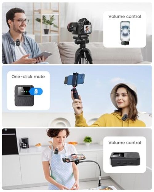 3-in-1 Compact Mini Microphone for iPhone, Android, Camera with Pitch Black