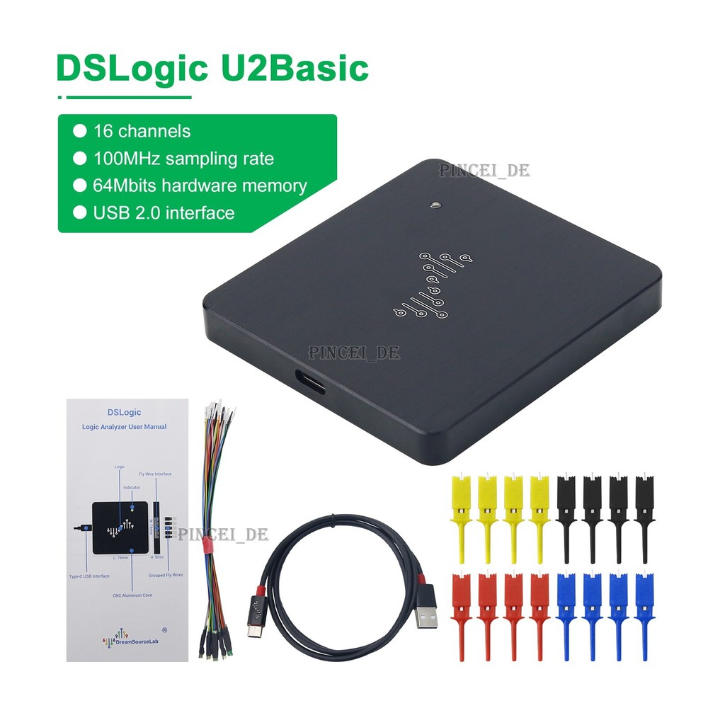 DSLogic U2Basic 16CH Logic Analyzer 100MHz Sampling 64Mbits Hardware Memory
