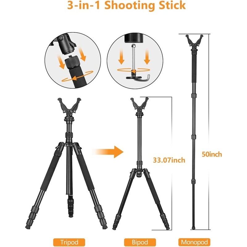 Multi-Function Aluminum Tripod Portable Shooting Stick Adjustable Height Hunting