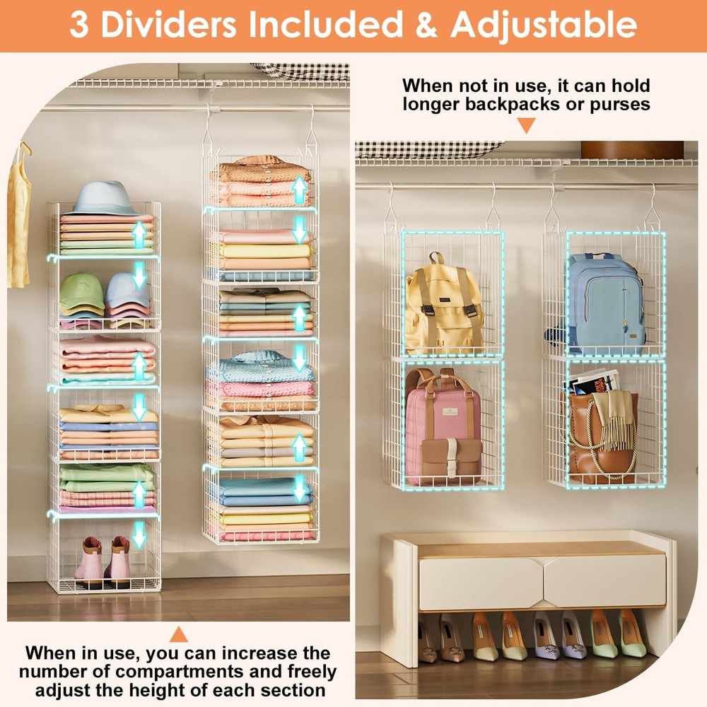 6 Tier Hanging Closet Organizer, Sweater Organizer for Closet, Stackable Wire...