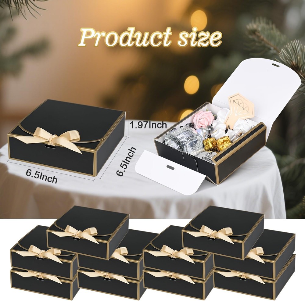 10Pack Small Gift Boxes, 6.5''x6.5''x2'' Black 6.5" x x 2",