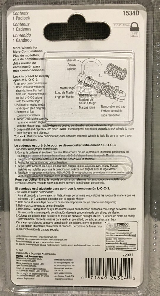 Master Lock Password Plus Letters And Numbers 1534D BLACK