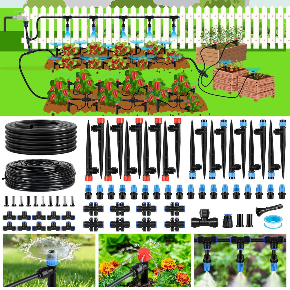 240FT Drip Irrigation System Kit Quick-Connect, Automatic Garden Watering System