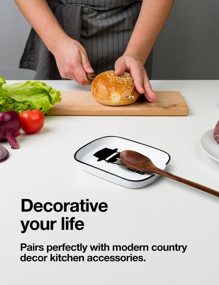 Funny Let's Cook Ceramic Patterned Fork Spoon Rest, White Counter Top Rest, H...