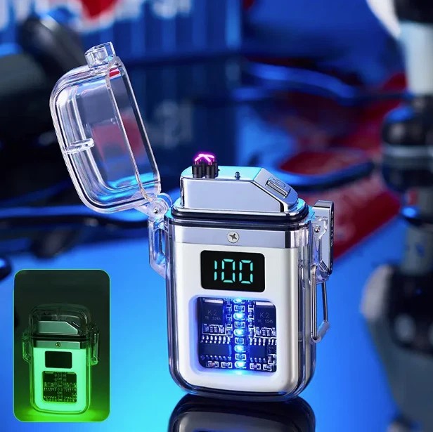1XTransparent shell waterproof rechargeable pulse lighter with digital display