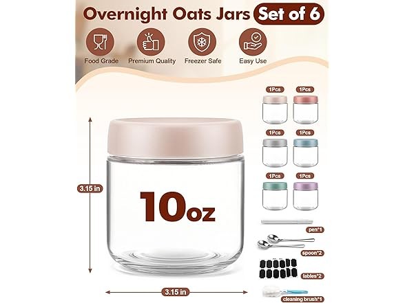 Cozyverge Overnight Oats Containers, 6 Pack