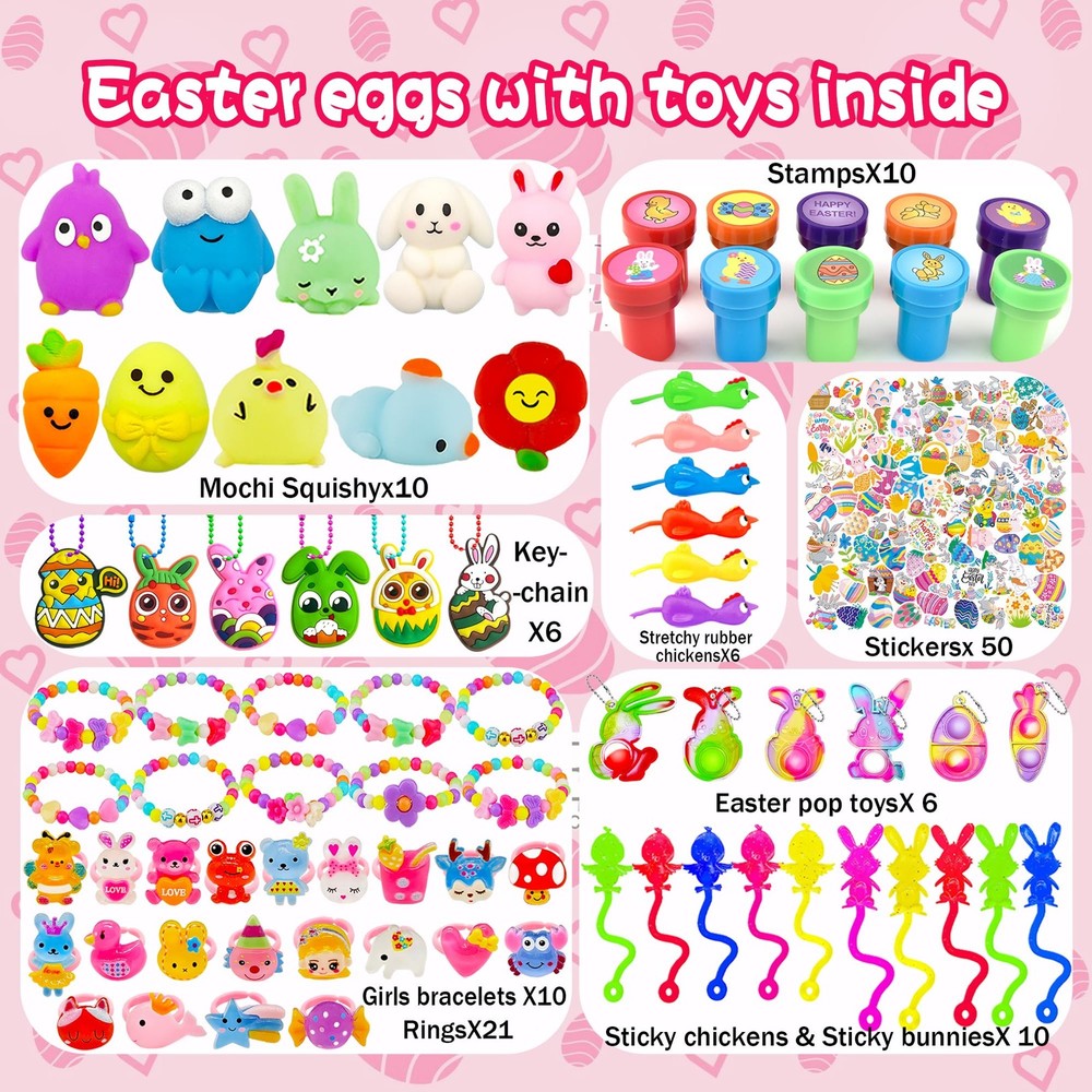 318 pcs filled Easter Eggs with Toys Easter Egg Fillers 100 pack Easter egg w...