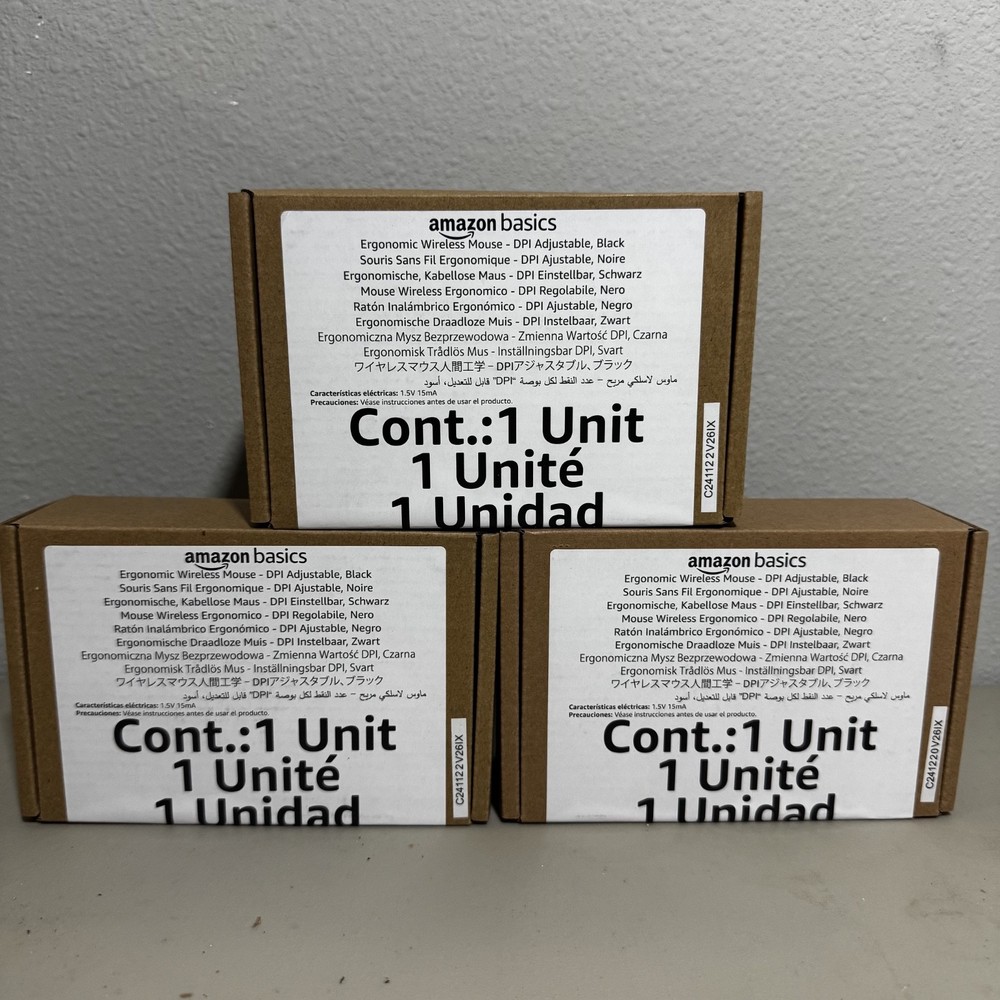 3 PACK Amazon Basics Ergonomic Wireless Mouse Black B0787D6SGQ NEW