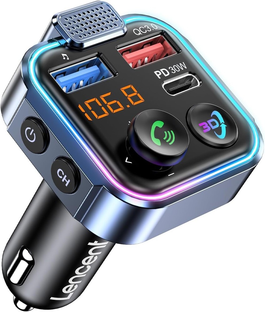 Multi-Function Bluetooth FM Transmitter with 3D Audio, USB Support & LED Design