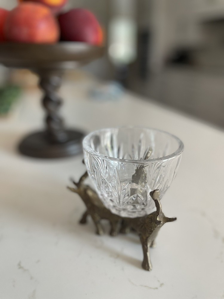 Brass Elephant Base W/Crystal Dish
