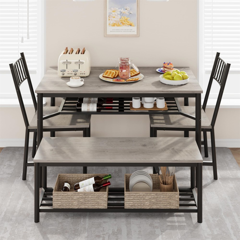 For 4 Kitchen Table and 2 Chairs with Storage Bench Dining Set Dining Table Set