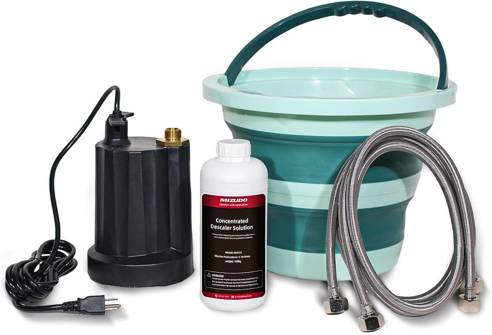 Tankless Water Heater Flushing Descaling Kit 3.7 Gal Foldable Bucket Pump Hose