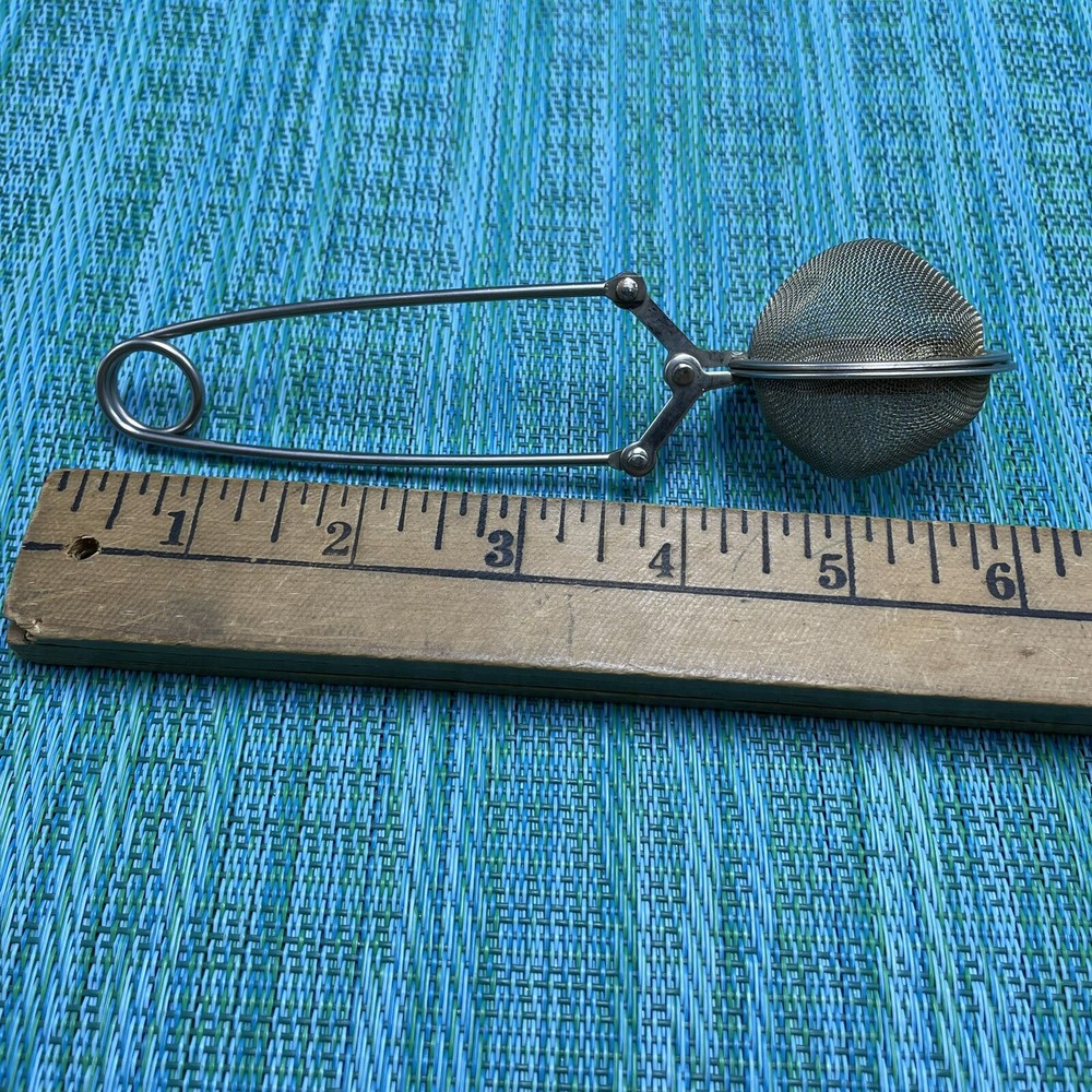 Vintage Stainless Steel Screen Tea Strainer Mesh Infuser Spring Squeeze