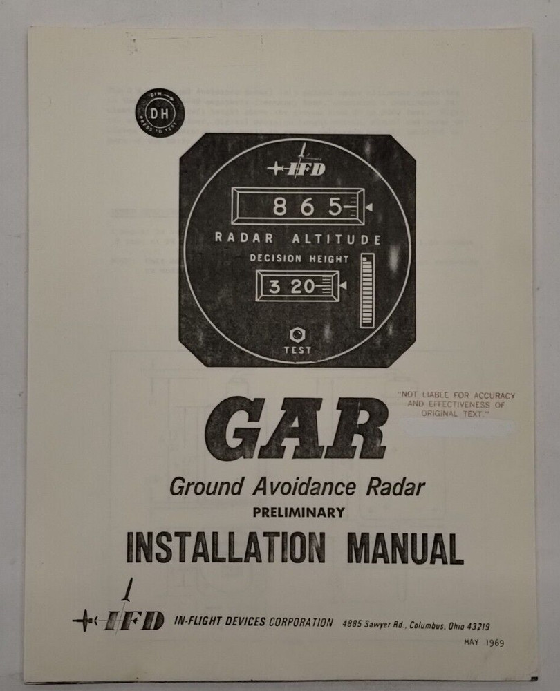 IFD GAR Ground Avoidance Radar Preliminary Installation Manual-Copy