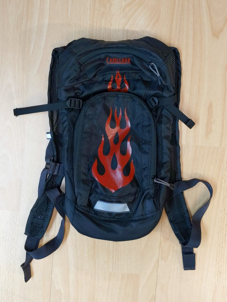 CamelBak Hydration Pack Backpack Mini Mule 1.5L Black Red Flames- No Bladder