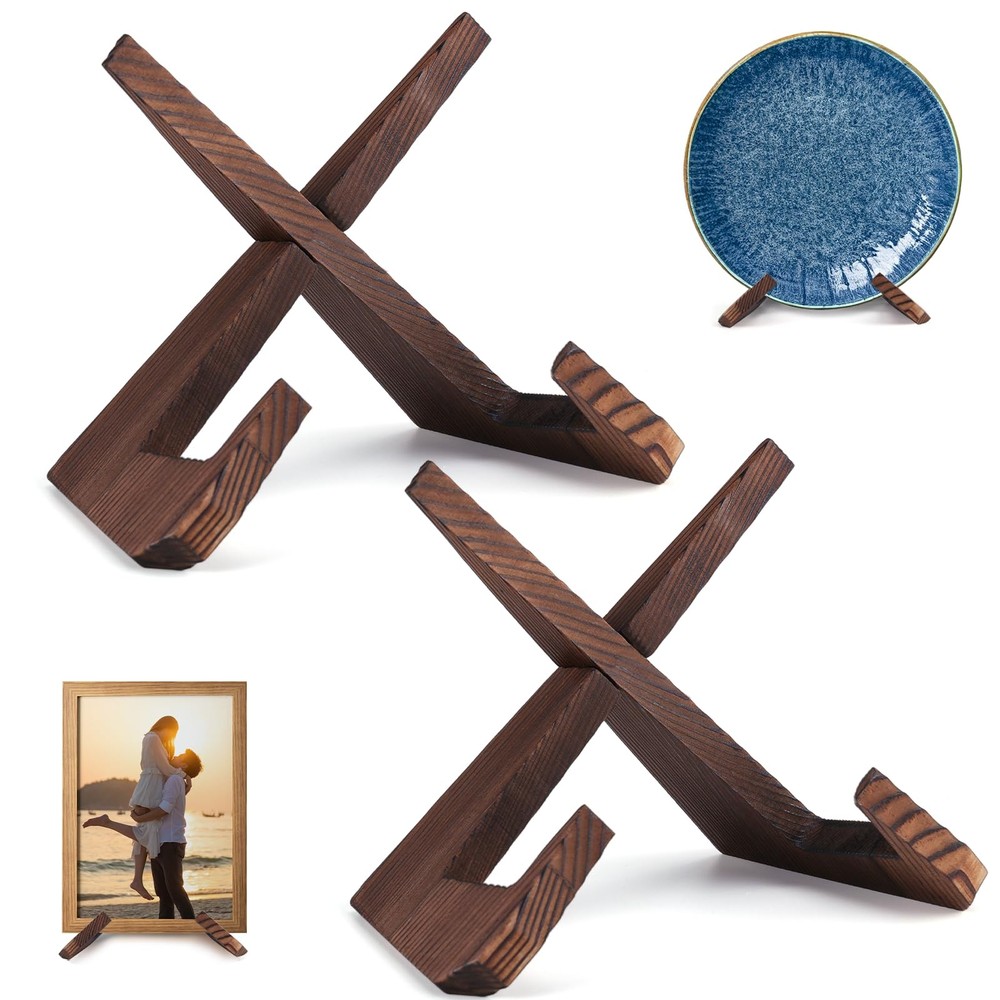 XKDOUS 2 Pack Plate Stand for Display, 6.5 Inch Wood Plate Display Holders, P...