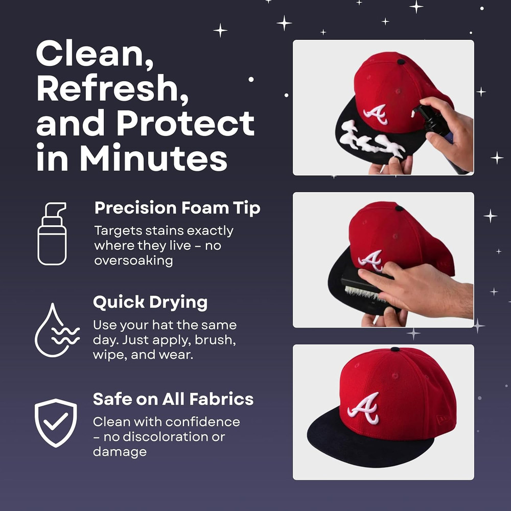 Hat Cleaning Kit 4-Step Headwear Cleaner with Foam Brush Deodorizer Protector
