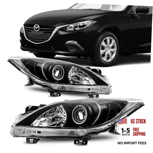 Headlight Assembly Compatible with Clear-Clear-Black/for 2010-2013 Mazda 3