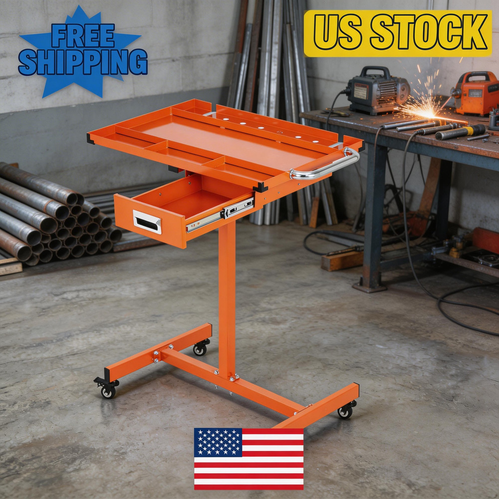 Steel Rolling Workbench with Locking Casters, Adjustable Height 35"-44.8"