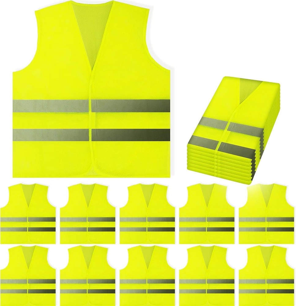 Yellow Reflective Safety Vests 10 Pack - High Visibility
