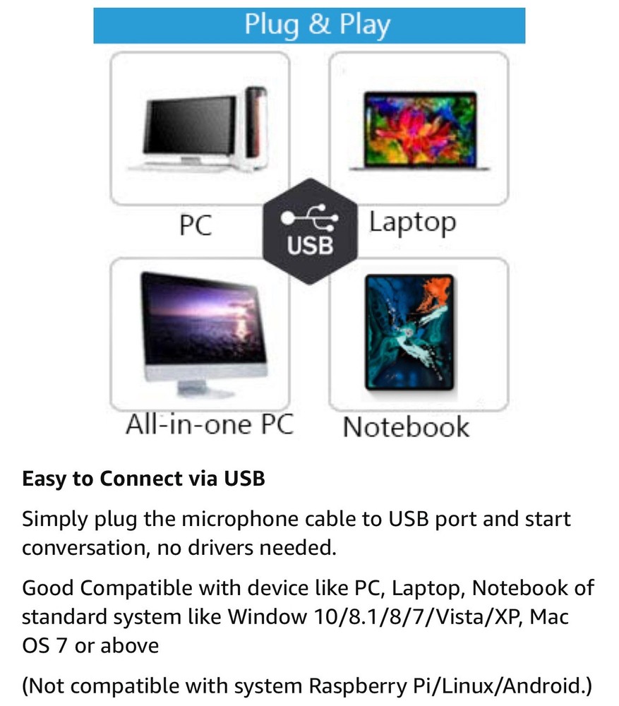 USB Omnidirectional Conference Microphone Plug & Play Upgraded