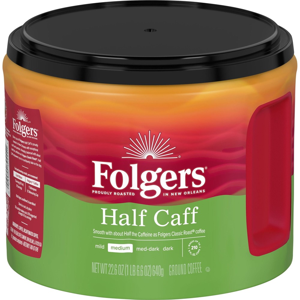 Folgers Half Caff Ground Coffee, Medium Roast, 22.6-Ounce Canister