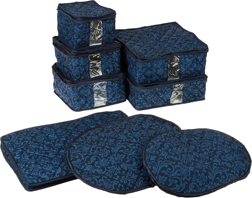 8-Piece Storage Containers Set – China Beige Quilted Stackable Dish & Plate