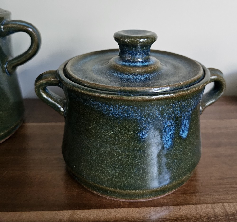 Scull Handmade Pottery 3 Canisters Green Jar Storage Unique