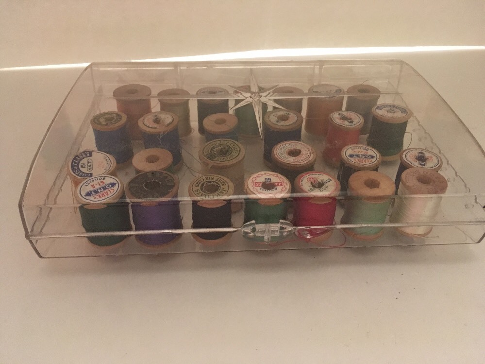 vintage mid century Lucite Dritz Thread Case With Thread