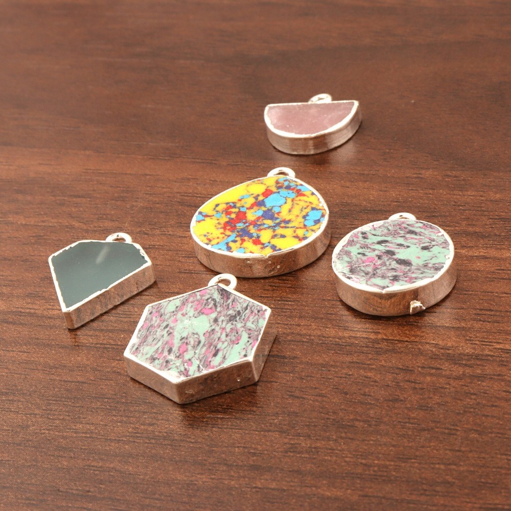 Fancy Shape Multi Gemstone Silver Electroplated DIY Pendant Connectors Lot 5 Pcs