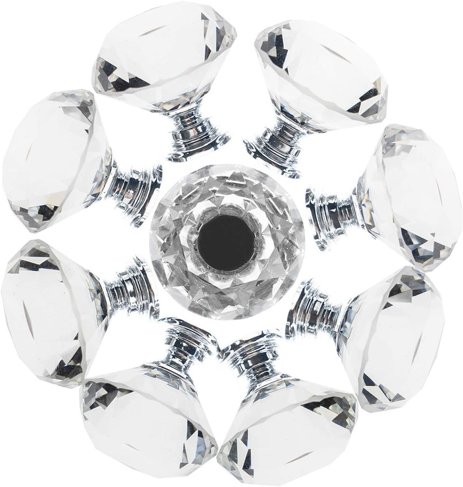 12 Pack Drawer Knobs Diamond Shaped Crystal Glass 30mm Cabinet Knobs Pull Handle
