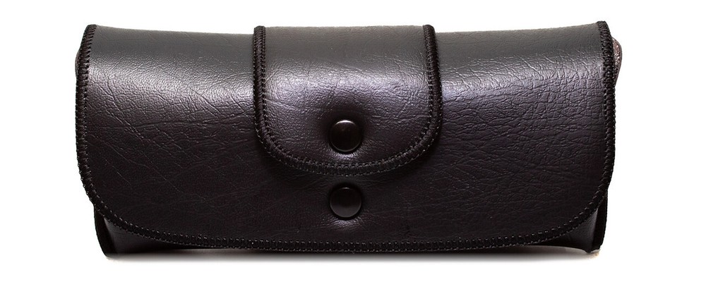 Double Snap Belt Loop Eyeglass Case 2 PACK 1 Black&1 Brown PU Leather&Felt Lined