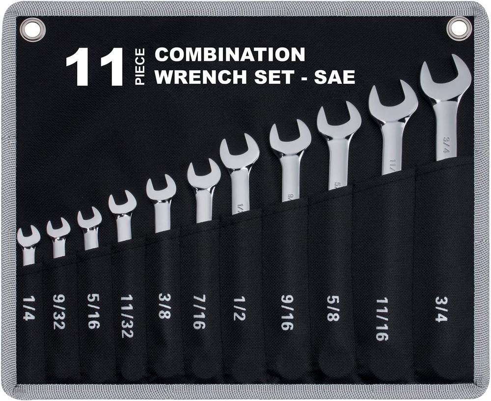 Complete 11-Piece Wrench Set with Roll-Up Pouch | Rust-Resistant Chrome Vanadium