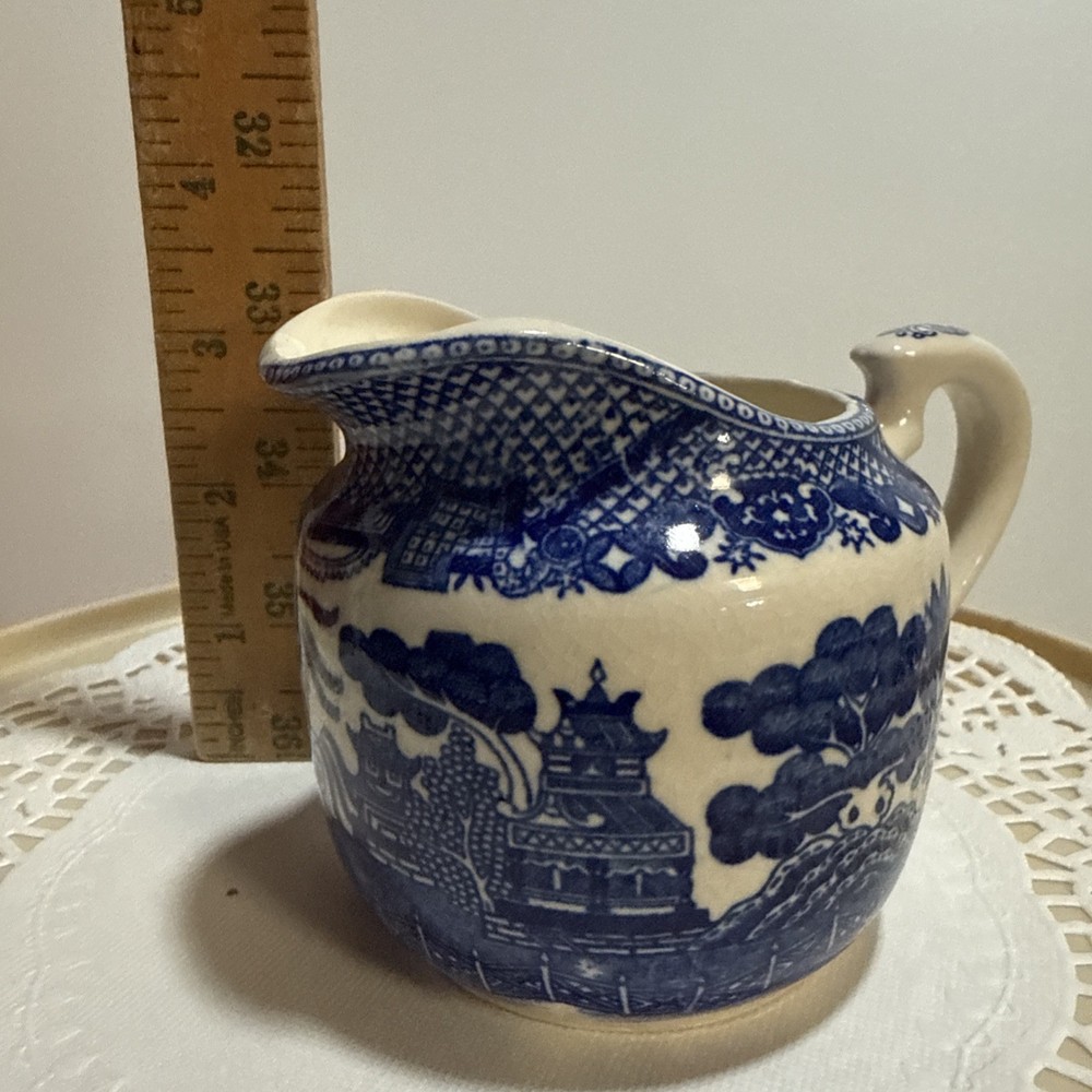 Vintage Blue Willow Creamer Japan Blue White Ceramic Transferware Pitcher 3"