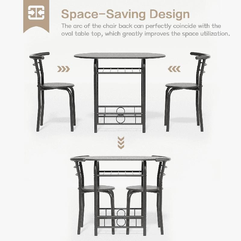 3 Piece Dining Set Space Saving Table Chairs Kitchen Breakfast Indoor Use