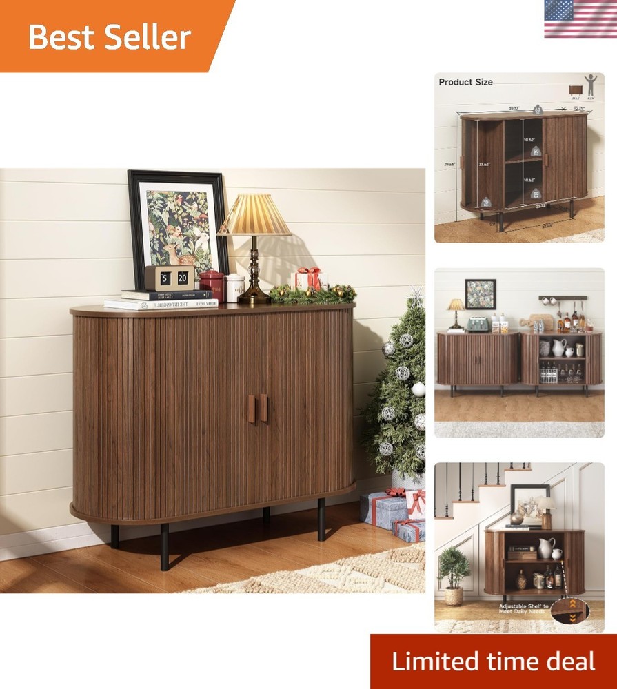 Sideboard Buffet Cabinet Storage with Sliding Doors Adjustable Shelf Modern W...