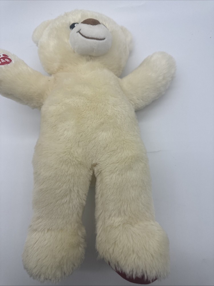 Build a Bear plush stuffy cream colored bear with red stamp