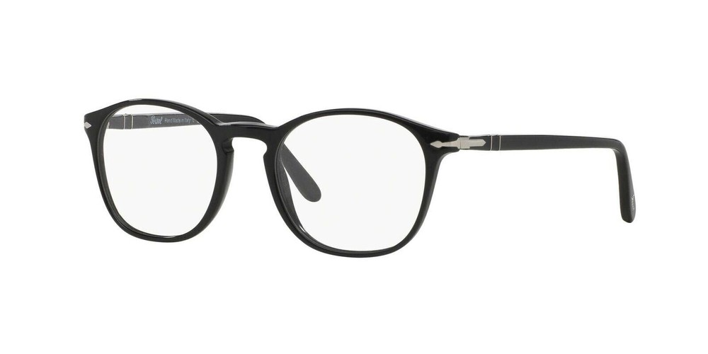 Persol PO3007V Square Eyeglass Frames, Black/Demo, 50 mm